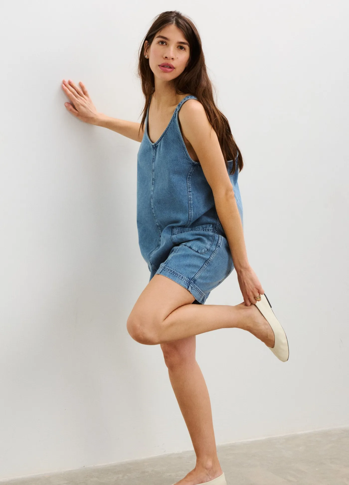 The Nora Denim Romper